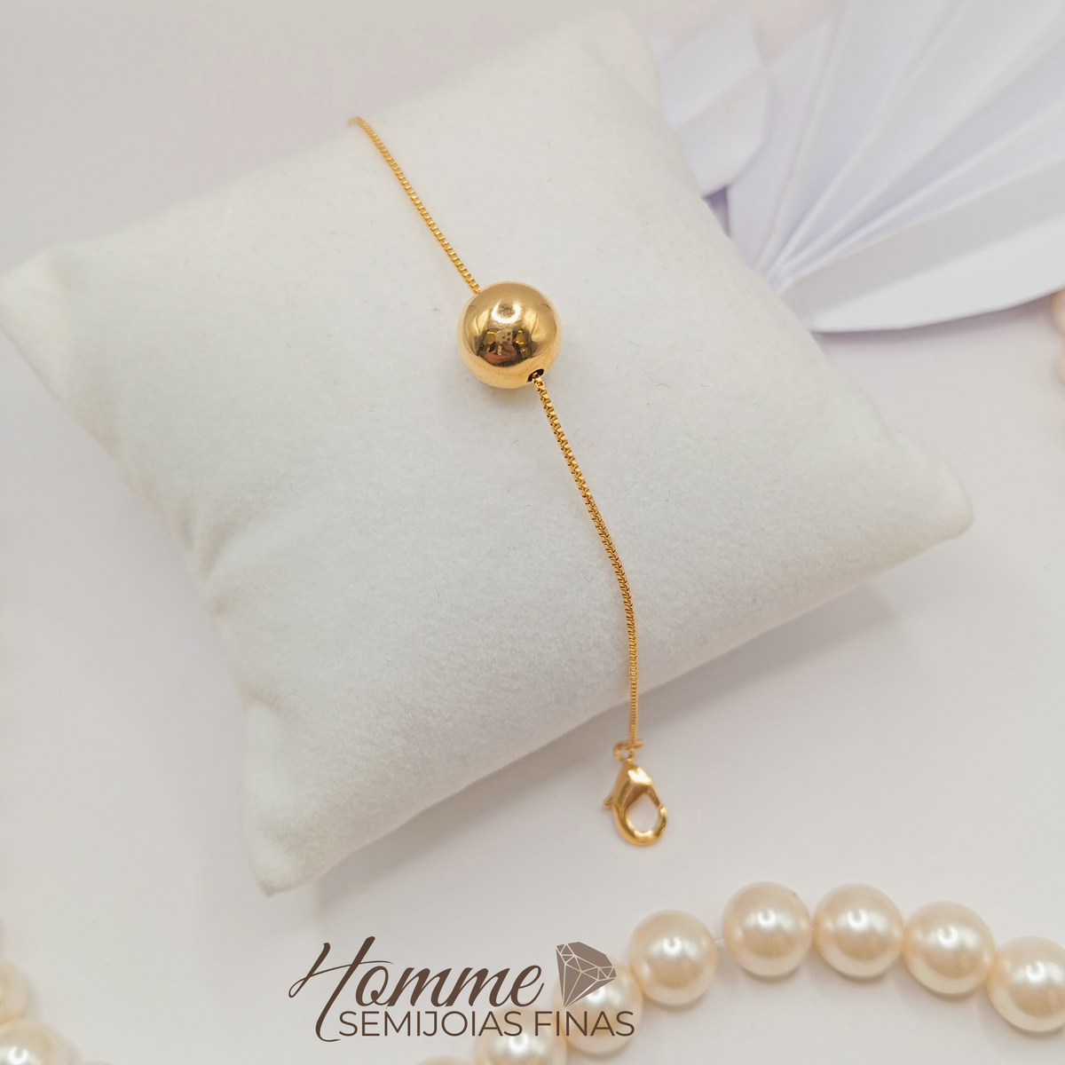 Pulseira Bolinha Central Folheada a Ouro 18K