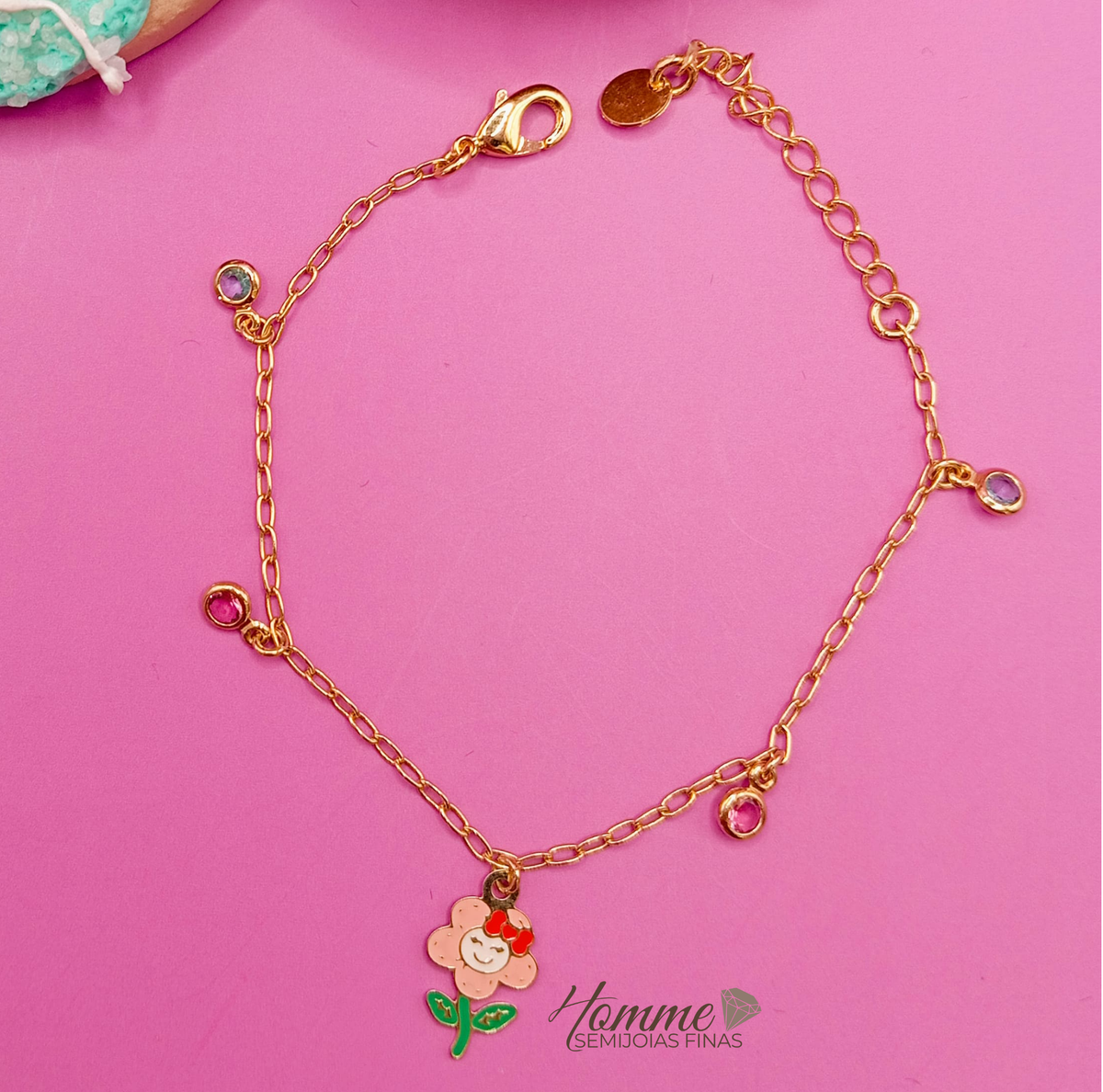 Pulseira Infantil florzinha folheada a ouro 18k