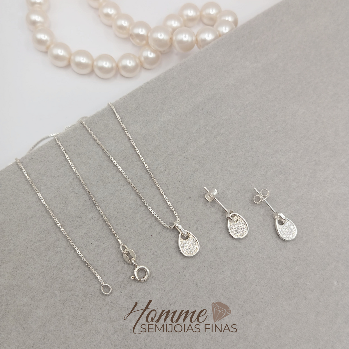 Conjunto Gota Trabalhada – Prata Legítima 925