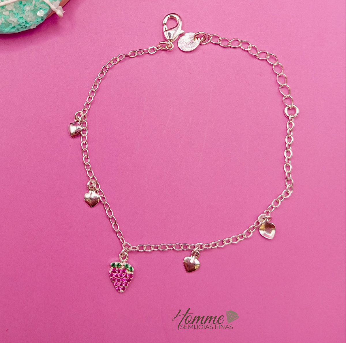 Pulseira Infantil uva com coracōes Prata Leve