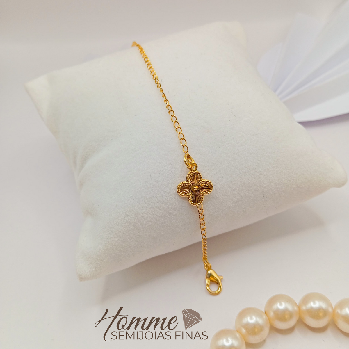 Pulseira Trevo Lisa Folheada a Ouro 18K