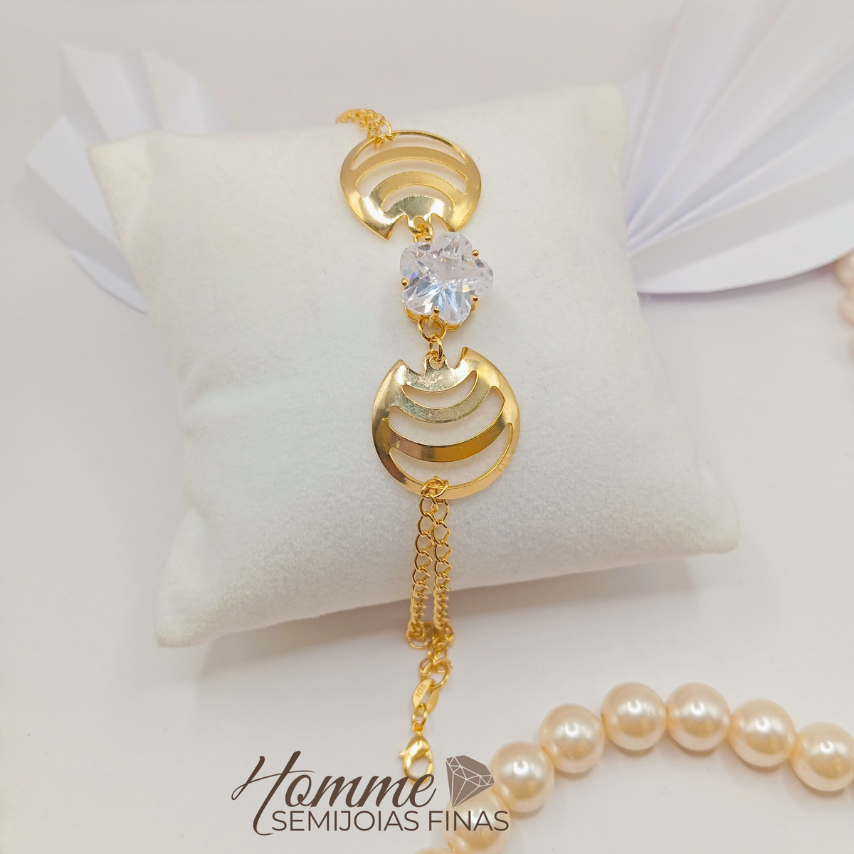 Pulseira Eclipse com Zircônia Central Folheada a Ouro 18K