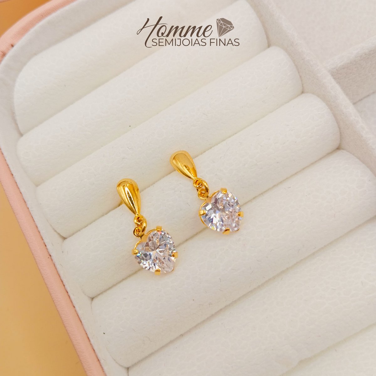 Brinco Coração Gota Zircônia – Folheado a Ouro 18k