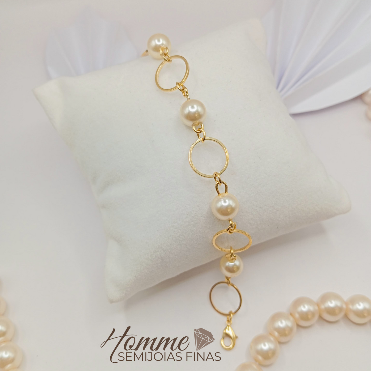 Pulseira Pérola & Elos Dourados