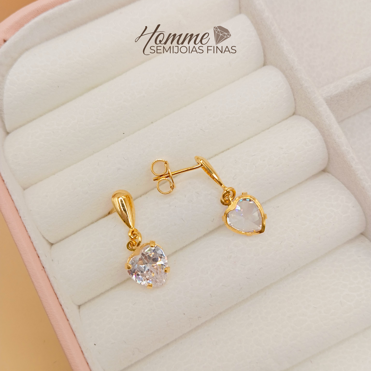 Brinco Coração Gota Zircônia – Folheado a Ouro 18k