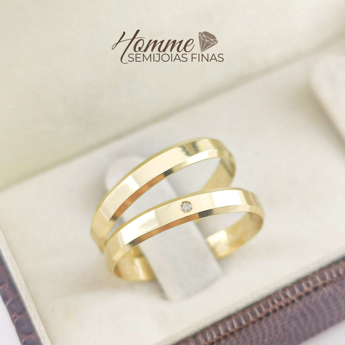 Aliança Ouro 18K Lumière com ponto de luz – Modelo Anatômico