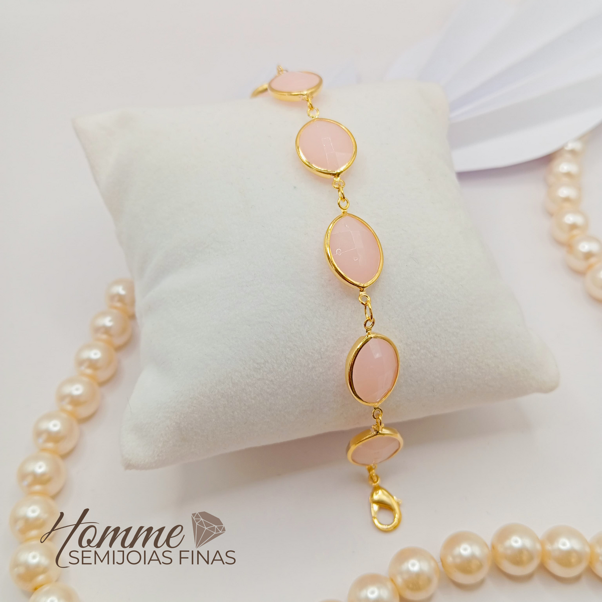 Pulseira Elos de Quartzo Rosa