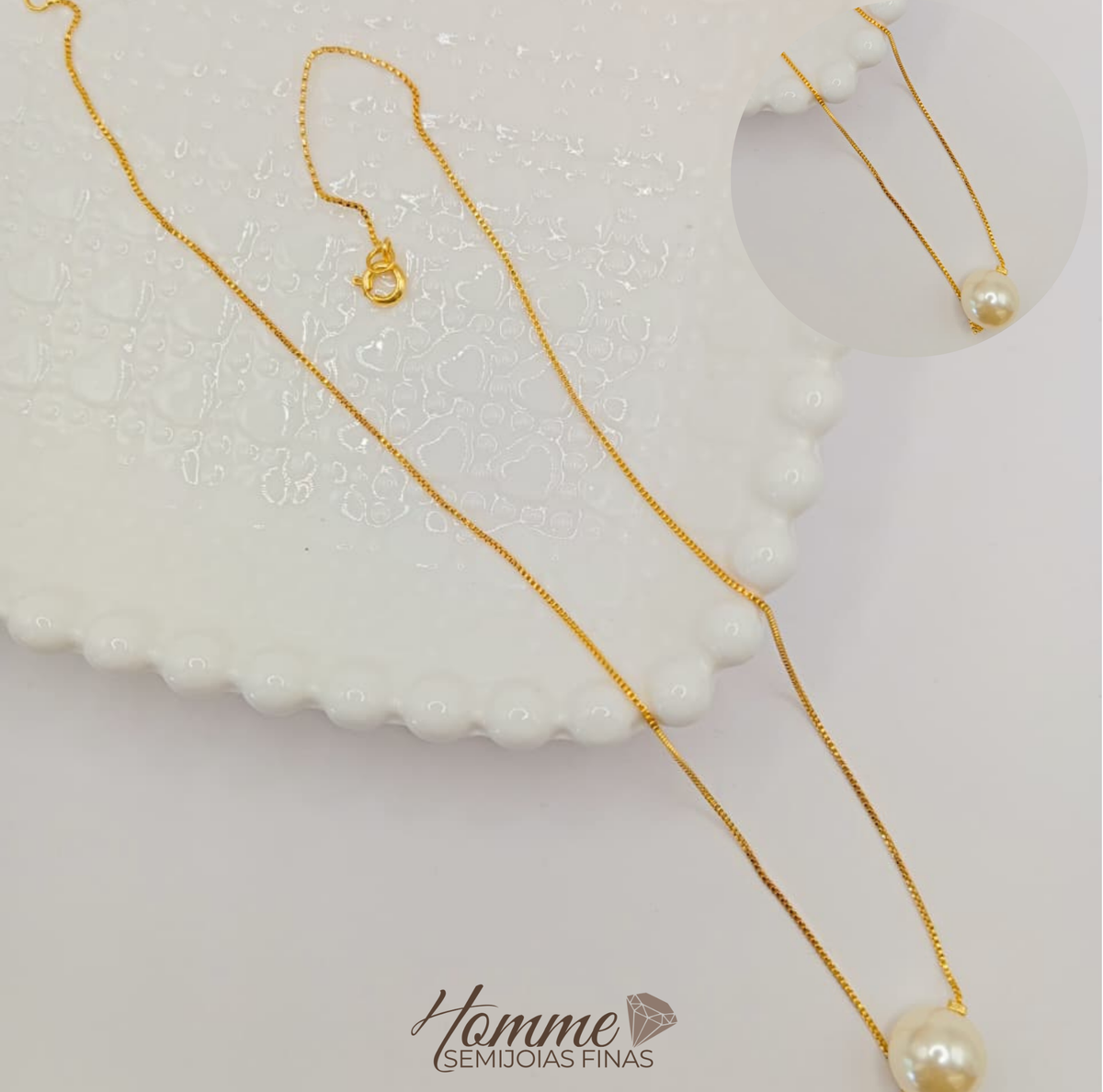 Colar Pérola Clássica – Folheado a Ouro 18k