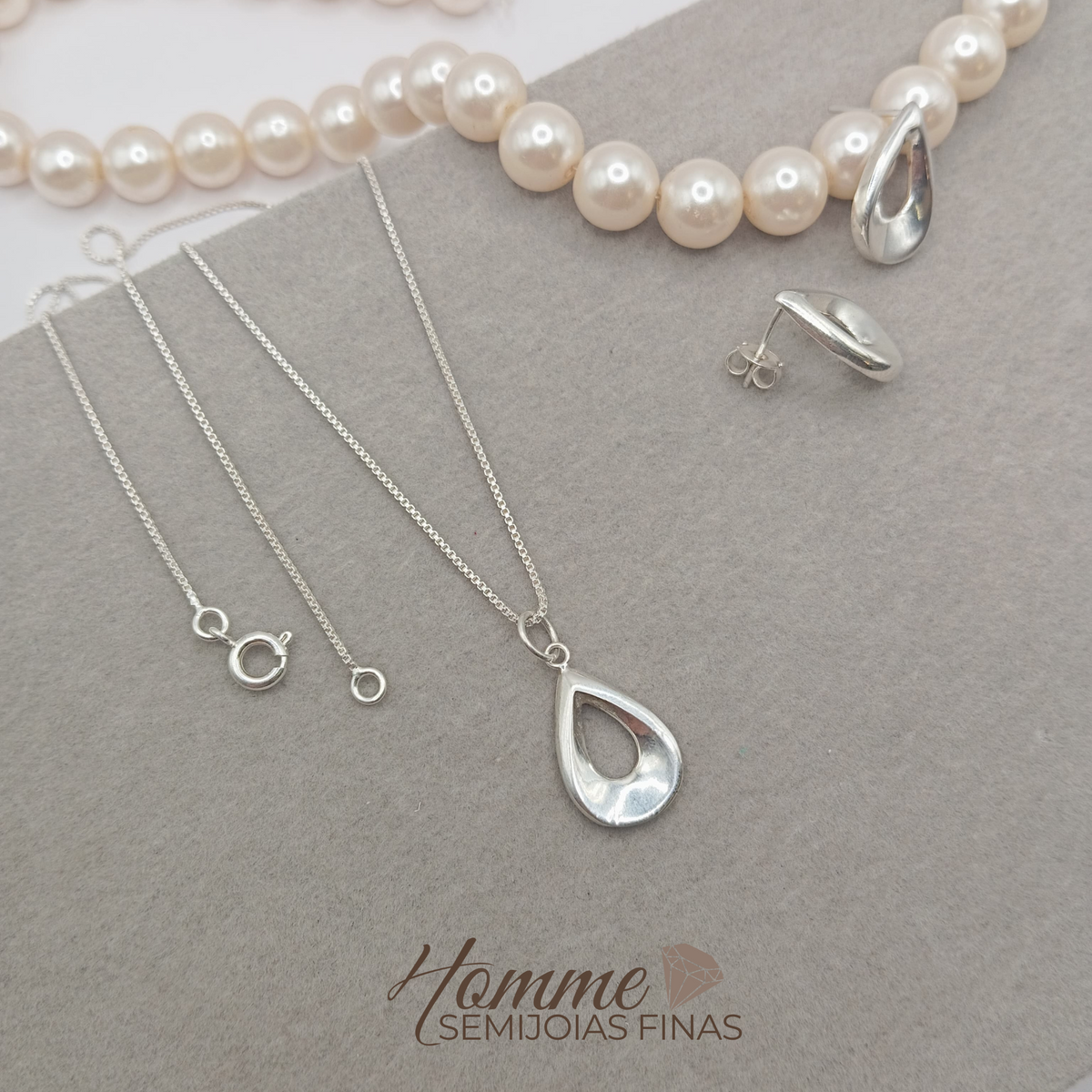 Conjunto Gota Vazada – Prata Legítima 925