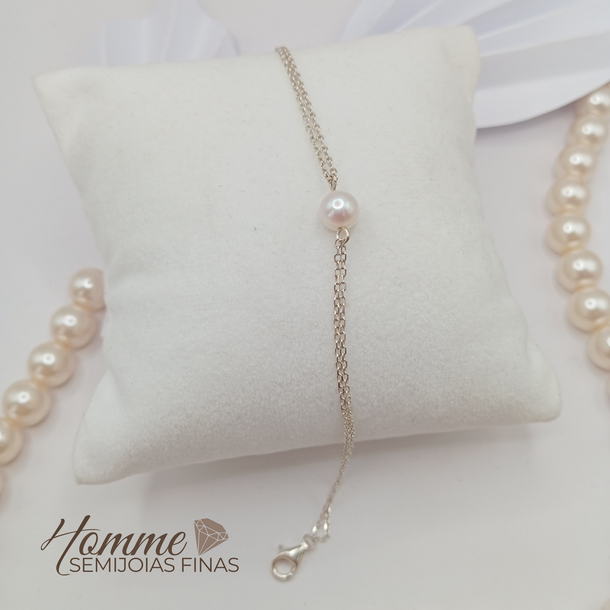 Pulseira Pérola Central – Prata Legítima 925