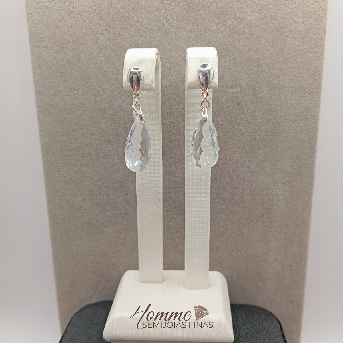 Brinco Gota Cristal Facetado Prata Leve