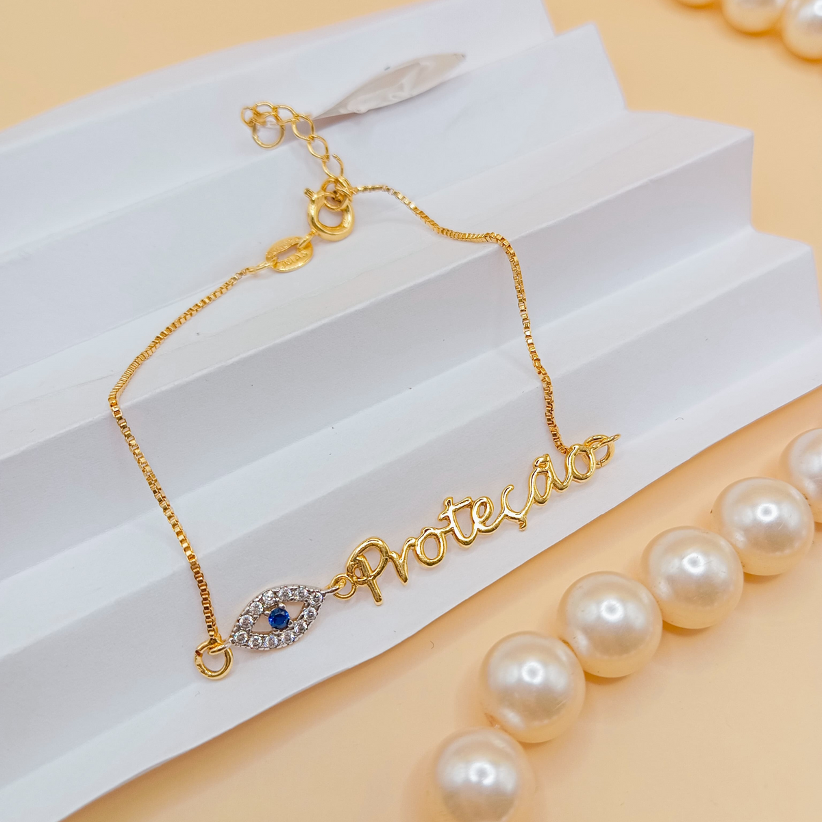 Pulseira "Proteção" com Olho Grego – Folheada a Ouro 18k