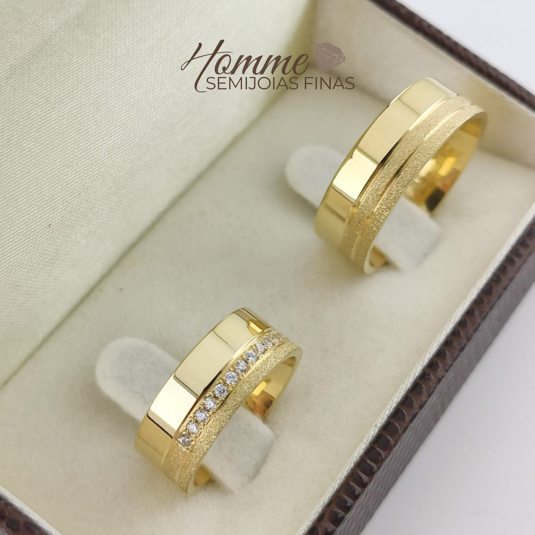 Aliança Ouro 18K Royale Lux com Cravação de 15 Brilhantes – Modelo Anatômico