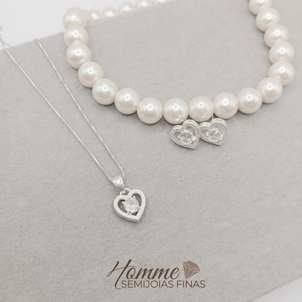 Conjunto Coração em Prata 925 com Pérolas – Romance e Elegância