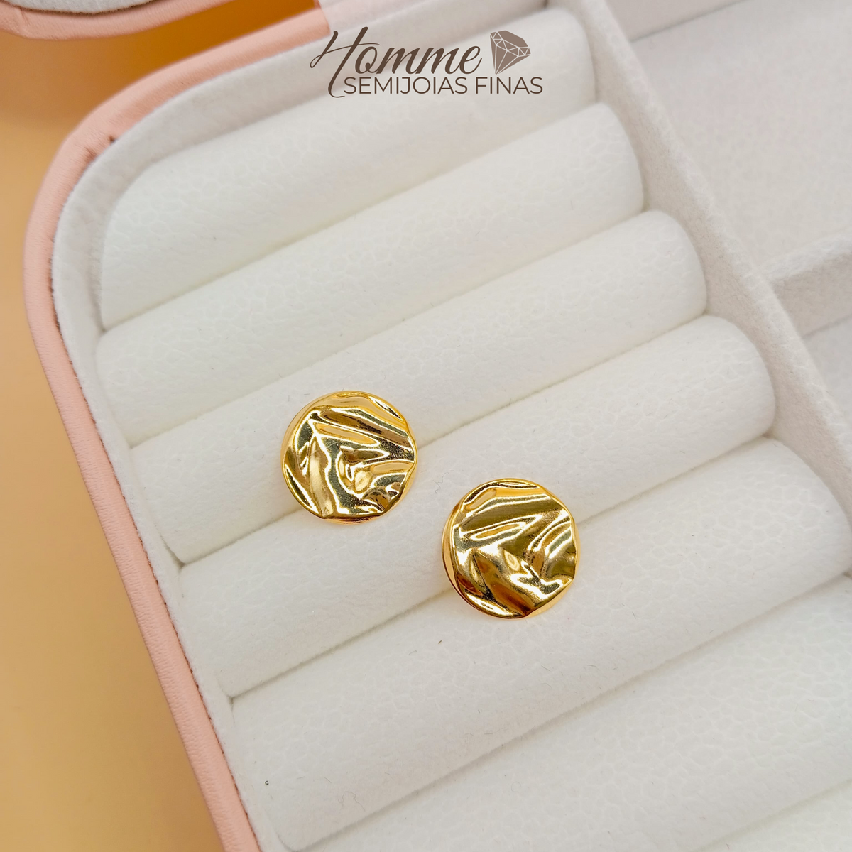 Brinco Redondo Amassado – Folheado a Ouro