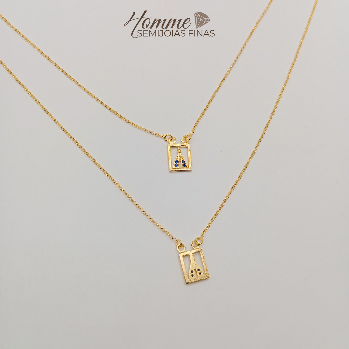 Escapulário Nossa Senhora Aparecida com microzirconia Azul