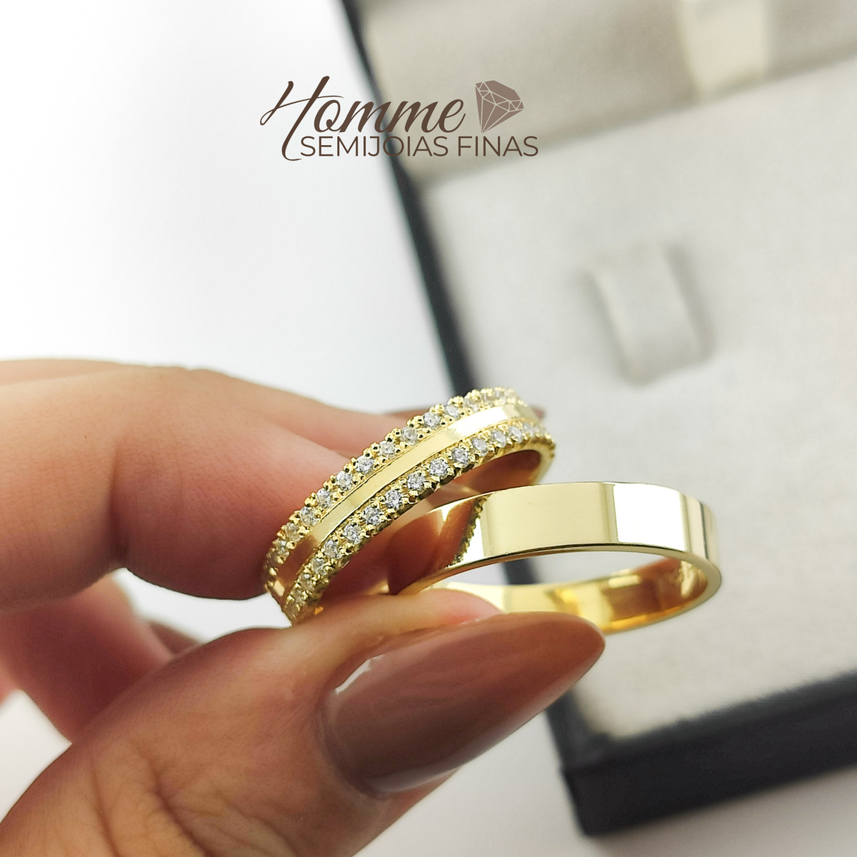 Aliança ouro 18k Eternity Luxo 40 pedras cravadas.