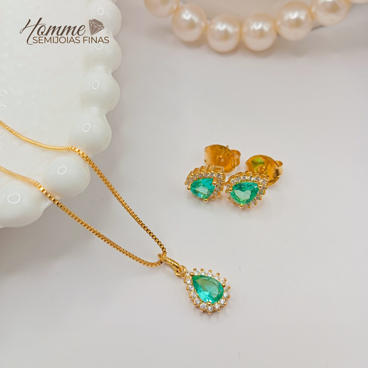 Conjunto Pedra Verde Gota