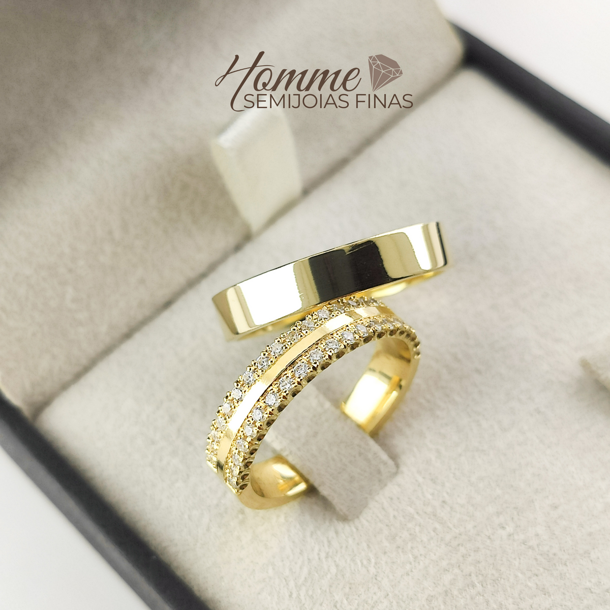 Aliança ouro 18k Eternity Luxo 40 pedras cravadas.