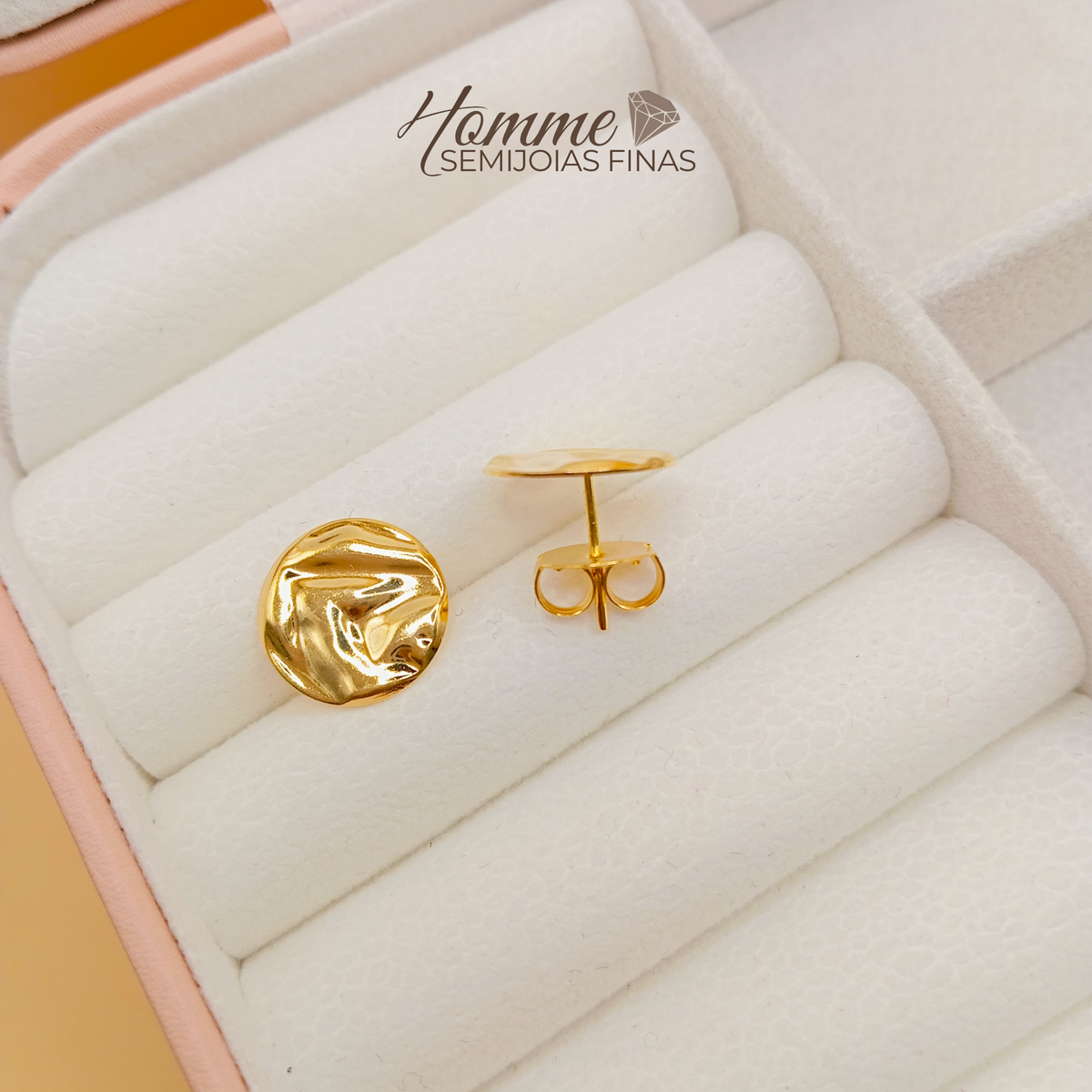 Brinco Redondo Amassado – Folheado a Ouro