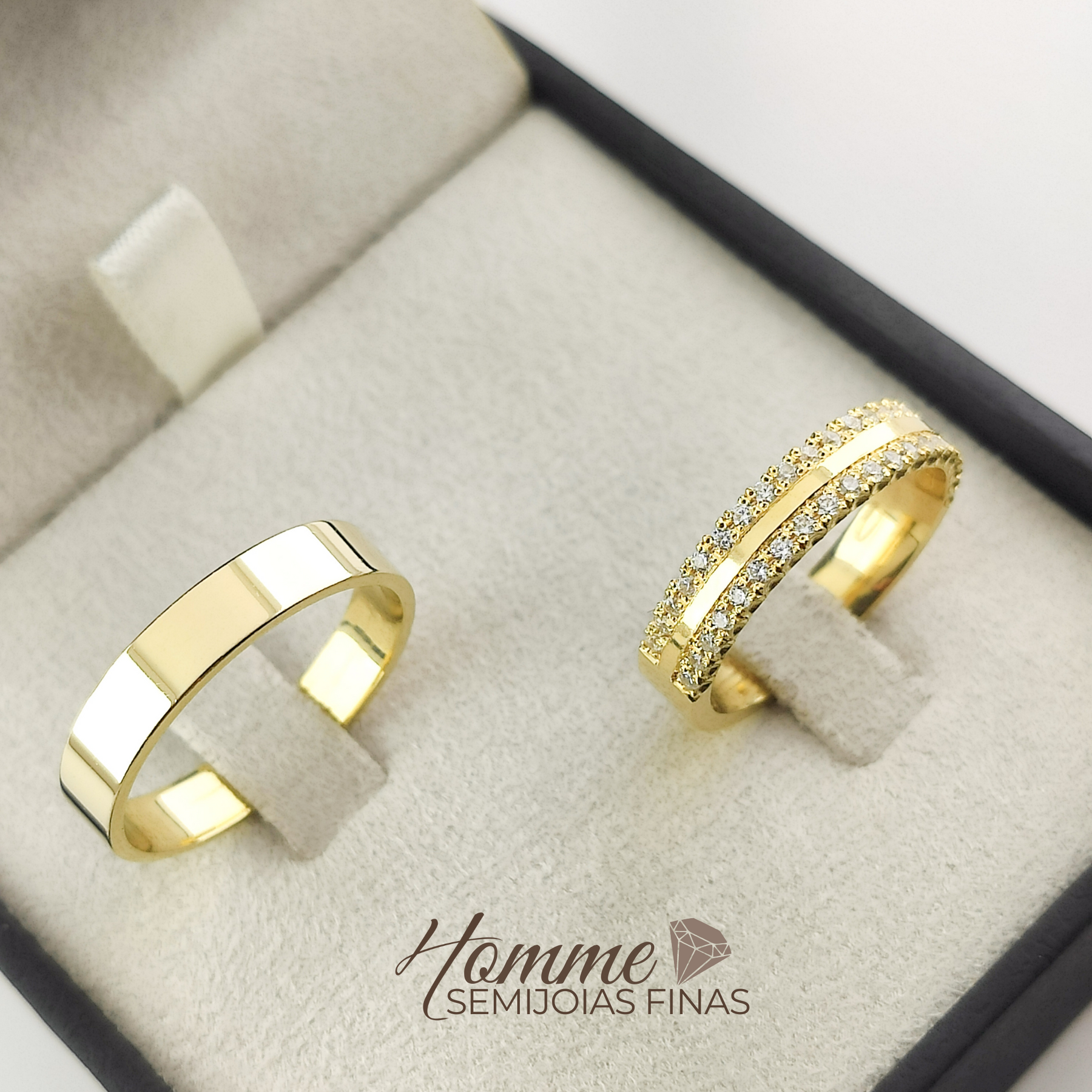 Aliança ouro 18k Eternity Luxo 40 pedras cravadas.