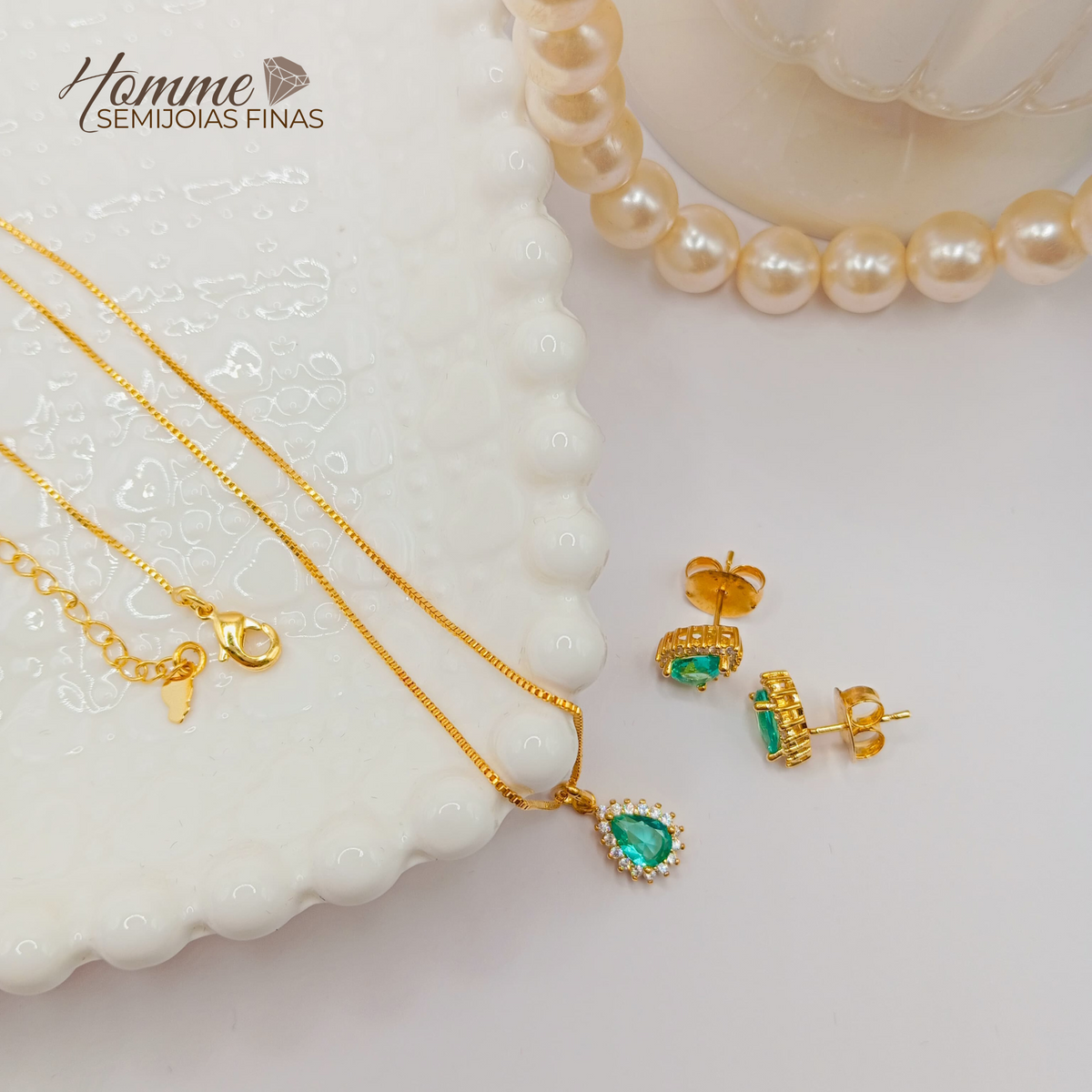 Conjunto Pedra Verde Gota