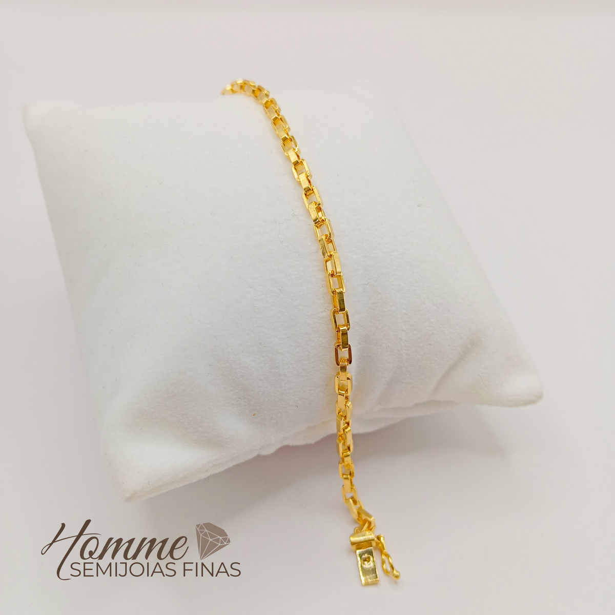 📜Pulseira Masculina Elo Quadrado Folheada a Ouro 18K