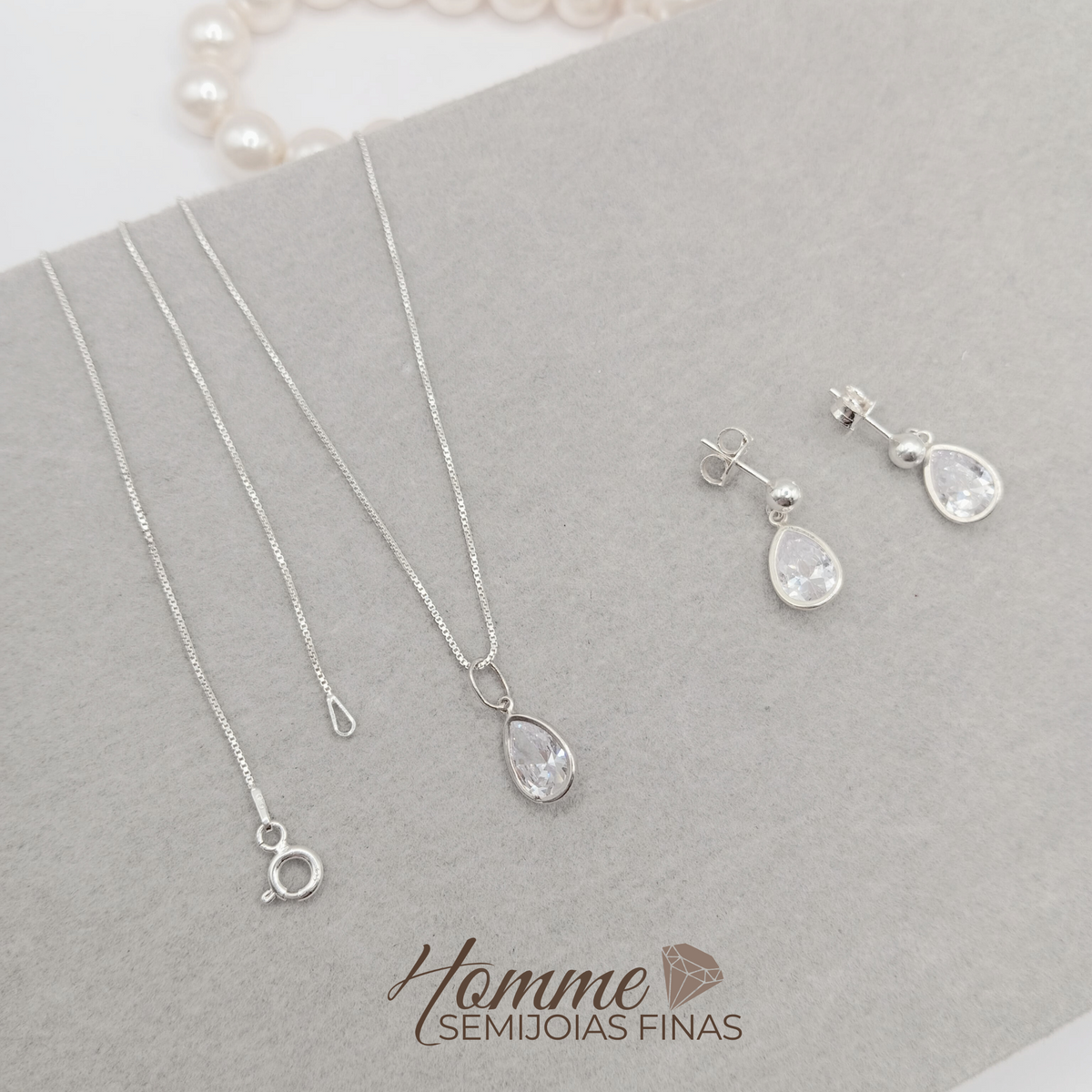 Conjunto Gota em Prata 925 – Delicadeza e Brilho