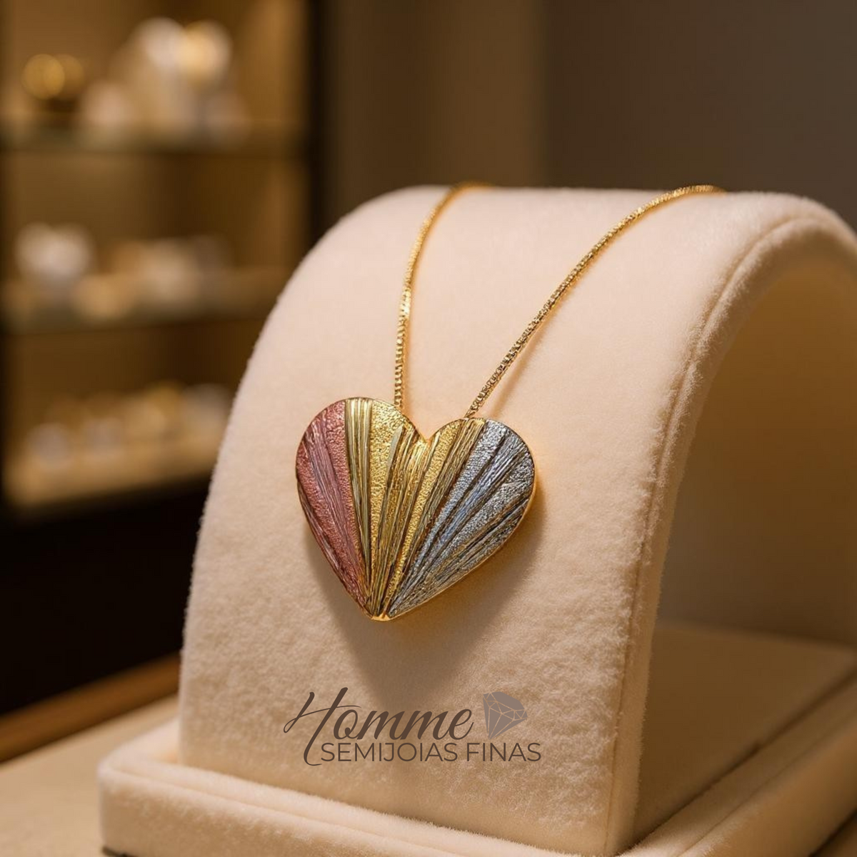 Colar Coração Tricolor Texturizado