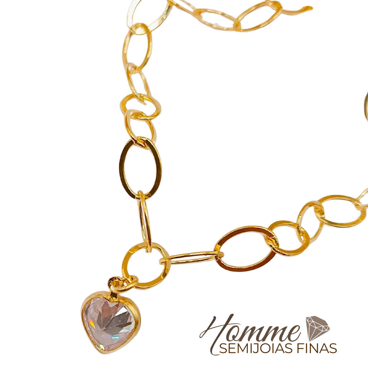 Pulseira Coração de Cristal – Folheada a Ouro 18k