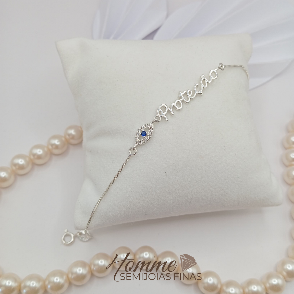 Pulseira Feminina Proteção Olho Grego Prata Leve