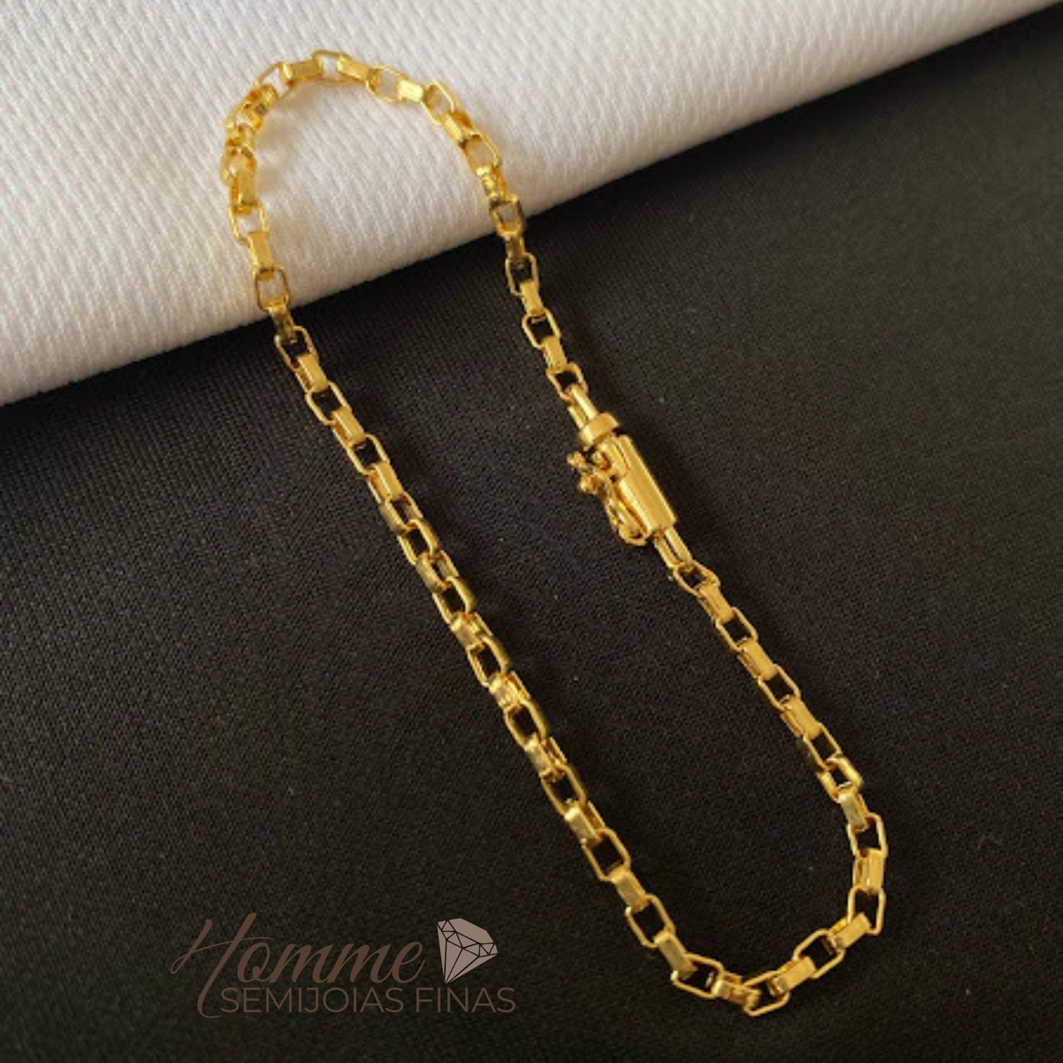 📜Pulseira Masculina Elo Quadrado Folheada a Ouro 18K