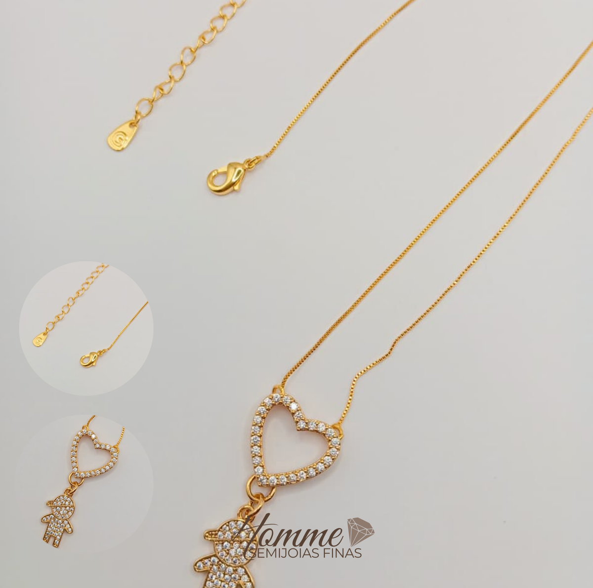 Colar Coração com Menininho – Folheado a Ouro 18k