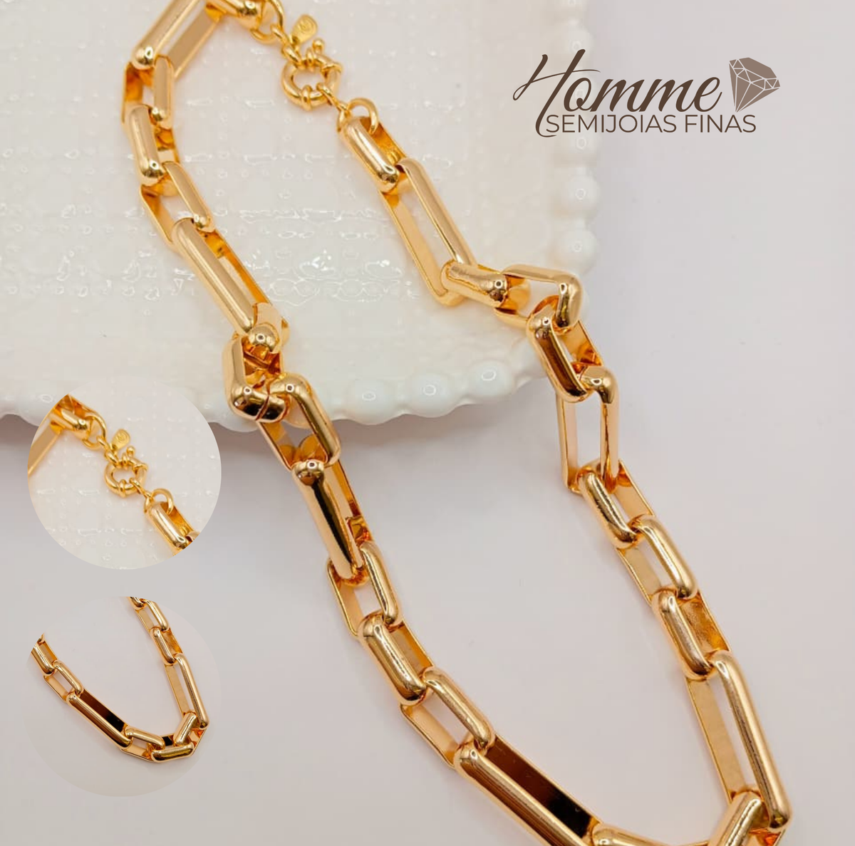 Colar Elo Retangular Grosso – Folheado a Ouro 18k