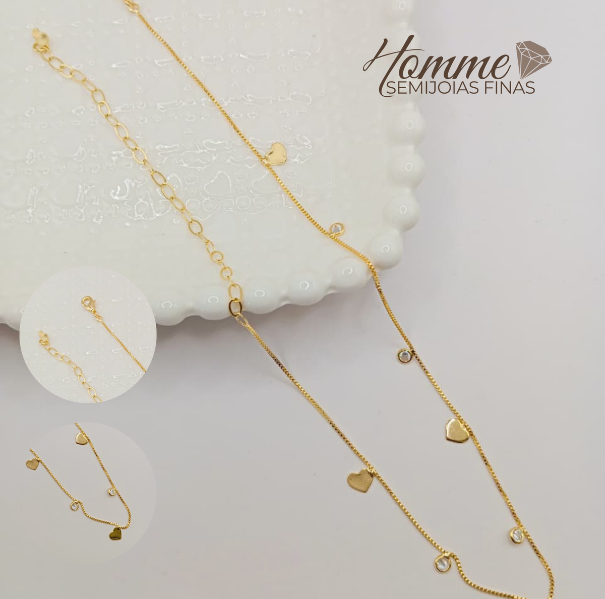 Colar Corações e Pontos de Luz – Folheado a Ouro 18k