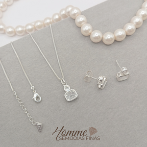 Conjunto quadrado com Zircônia –  Prata Leve