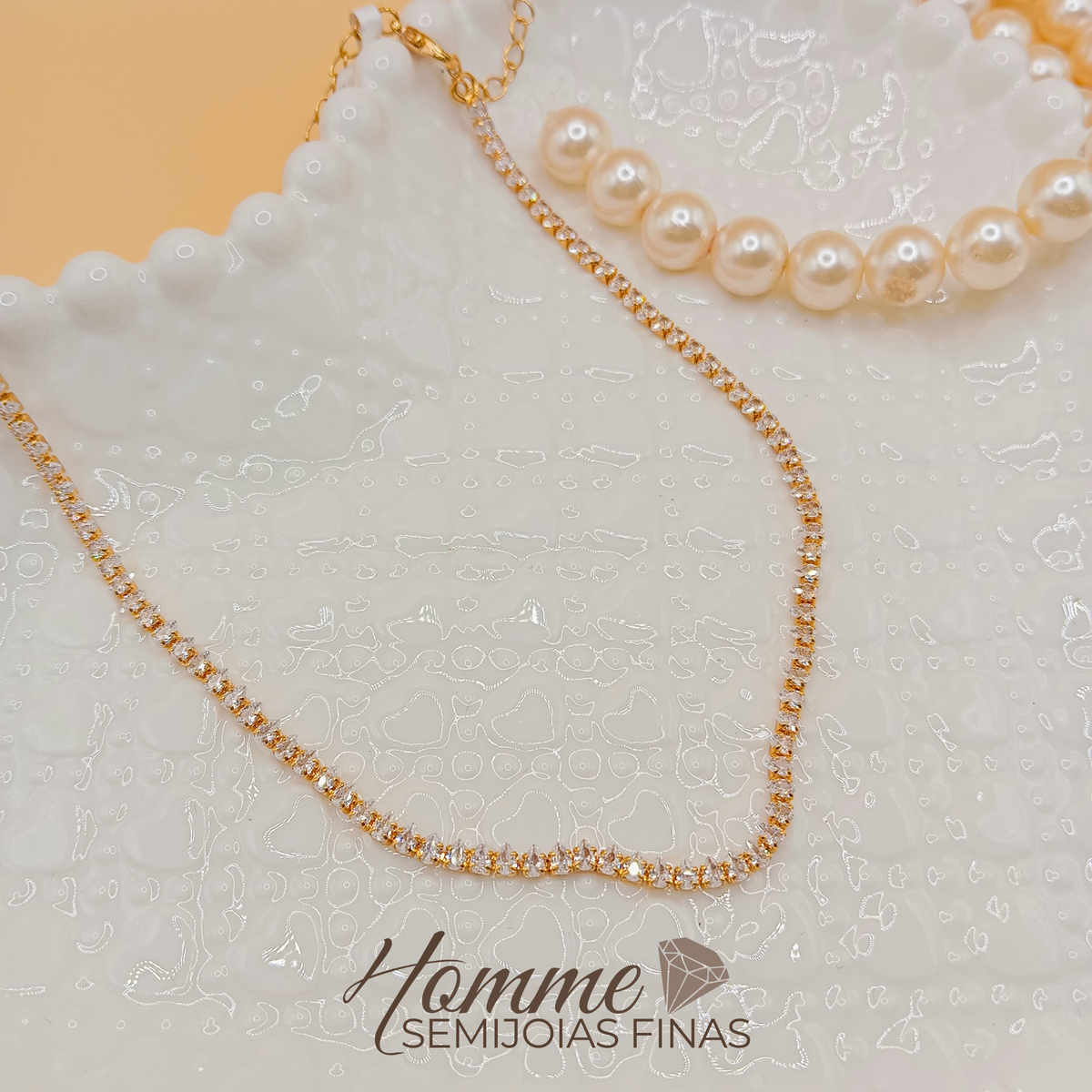 Colar Riviera de Zircônias Folheado a Ouro 18k