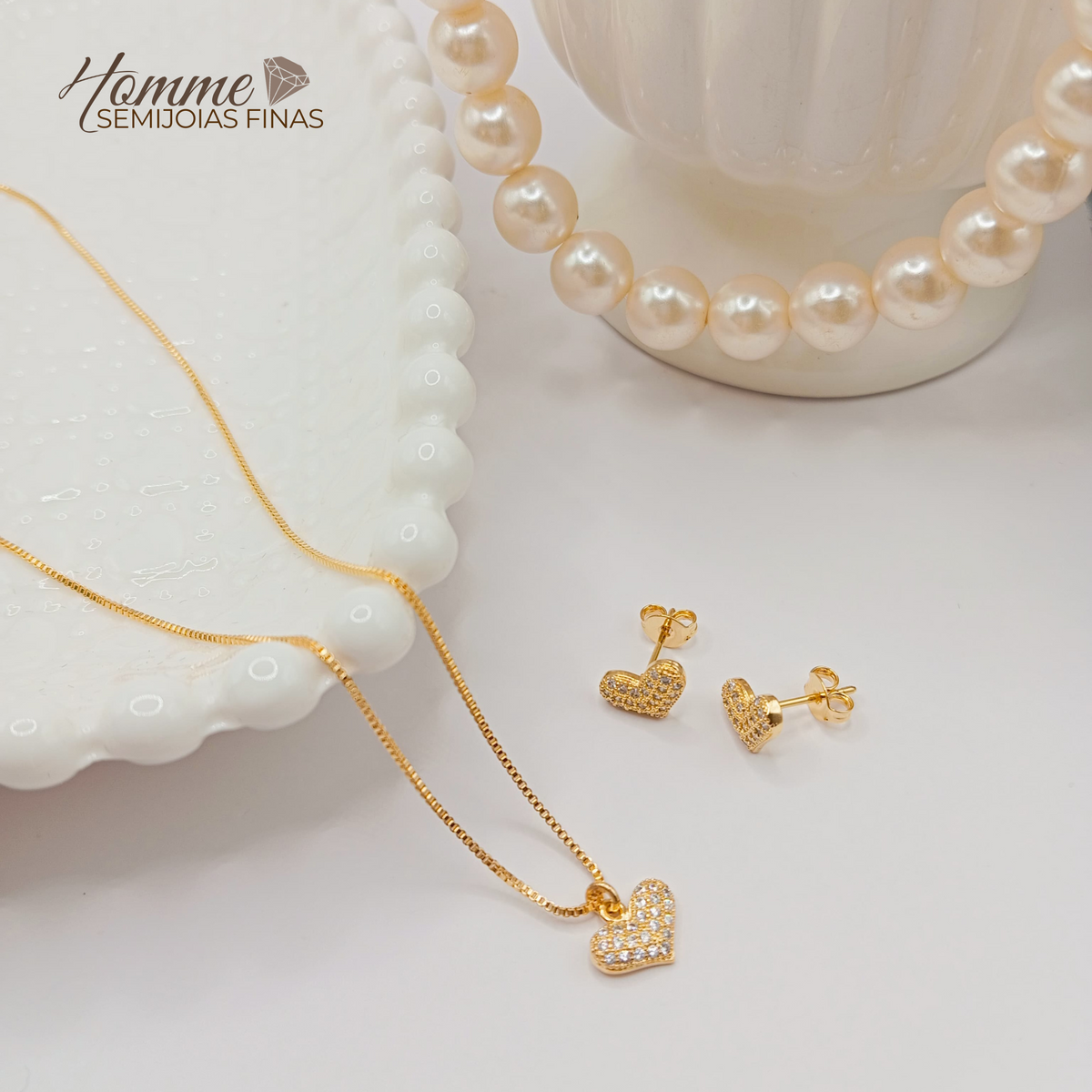 Conjunto Coração Cravejado