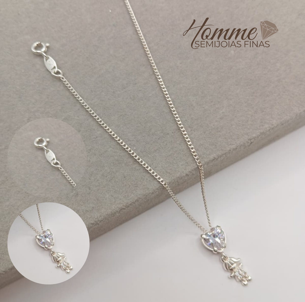 Colar Coração com Menininho – Prata Legítima 925