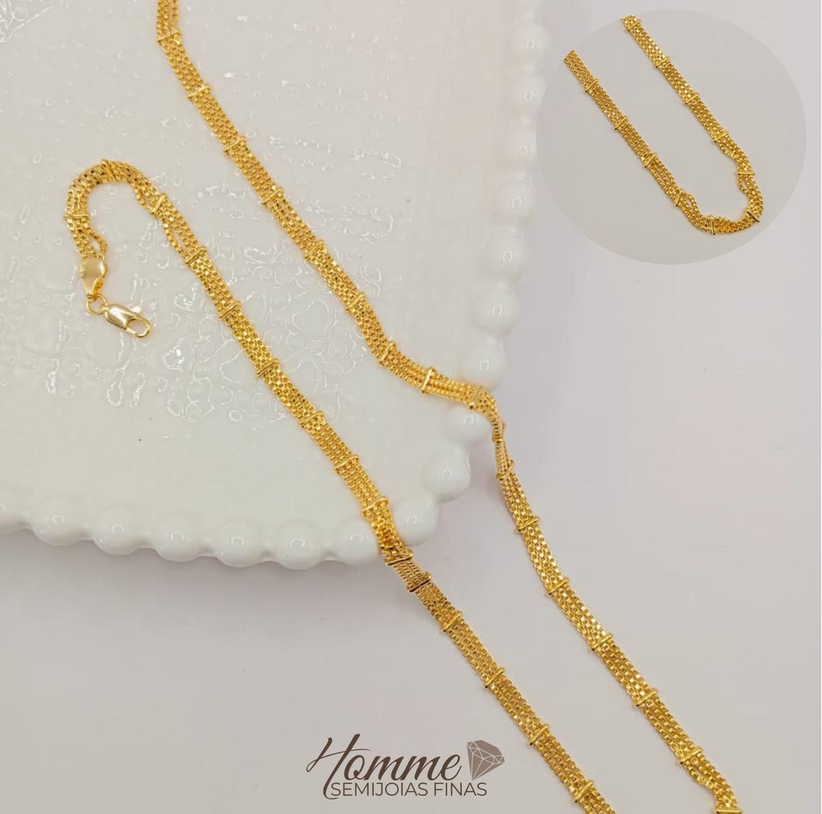 Colar Elo Duplo Trabalhado – Folheado a Ouro 18k