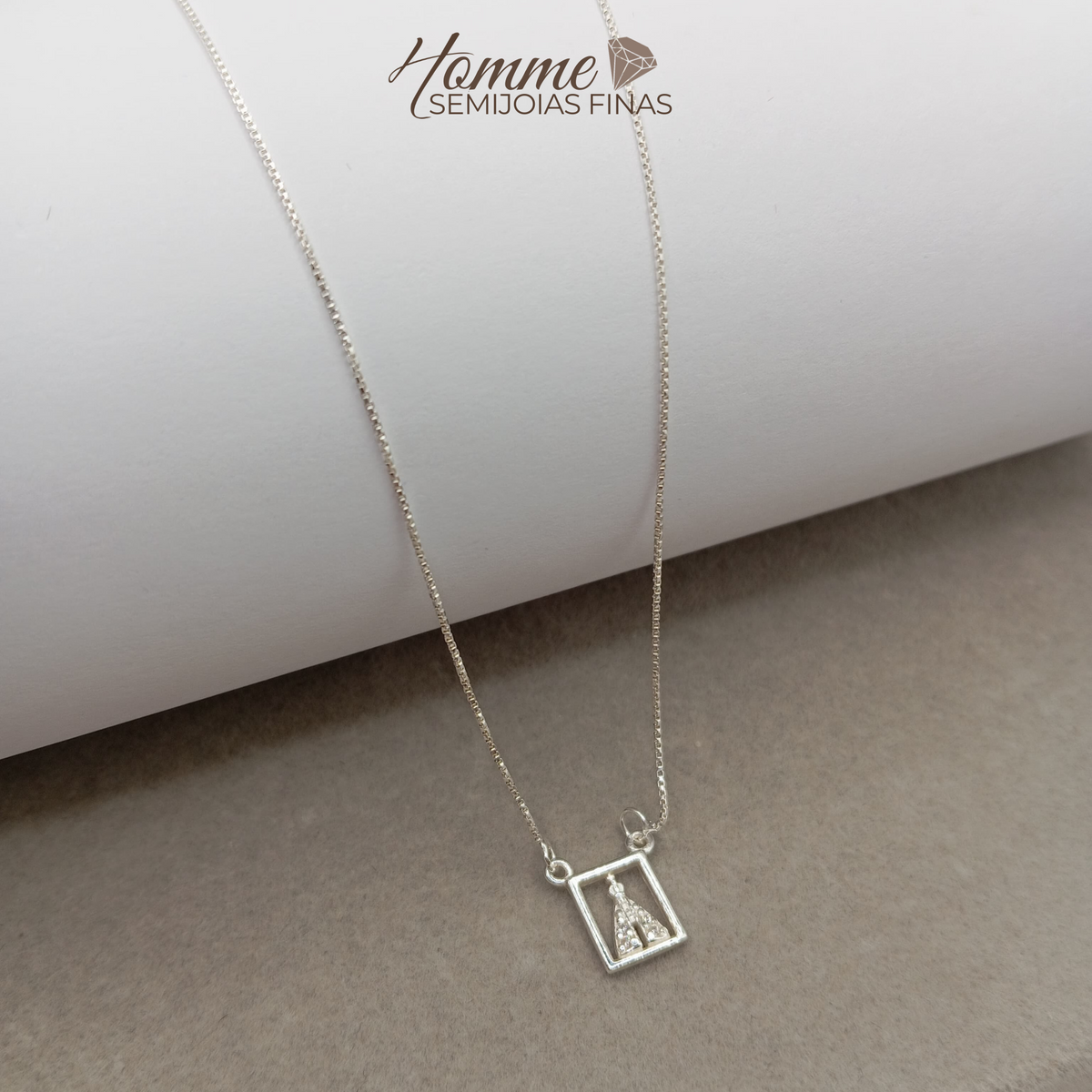 Escapulário Retangular em Prata Legítima 925 – Nossa Senhora Aparecida