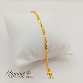 📜Pulseira Masculina Elo Quadrado Folheada a Ouro 18K
