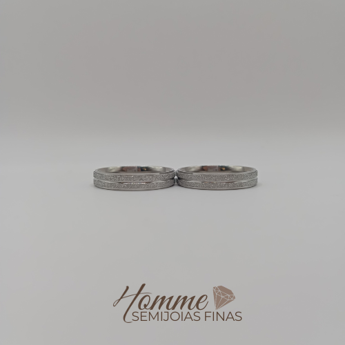 Aliança em Aço com Friso Fosco